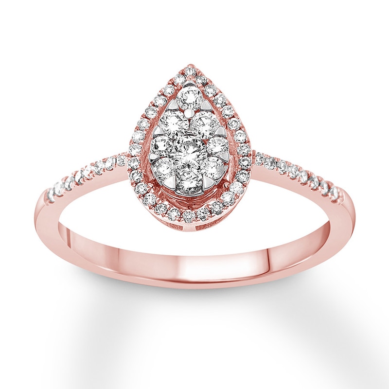 Diamond Teardrop Ring 1/3 ct tw Round-cut 10K Rose Gold