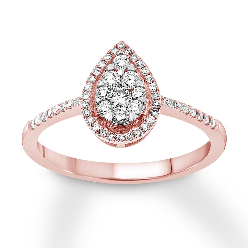 Main Image 1 of Diamond Teardrop Ring 1/3 ct tw Round-cut 10K Rose Gold