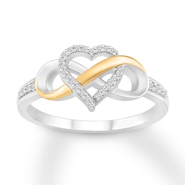 Diamond Heart Infinity Ring 1/10 ct tw Sterling Silver & 10K Yellow Gold