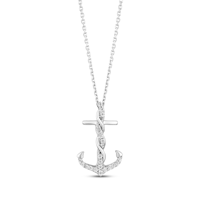Hallmark Diamonds Anchor Necklace 1/6 ct tw Sterling Silver 18" with 360
