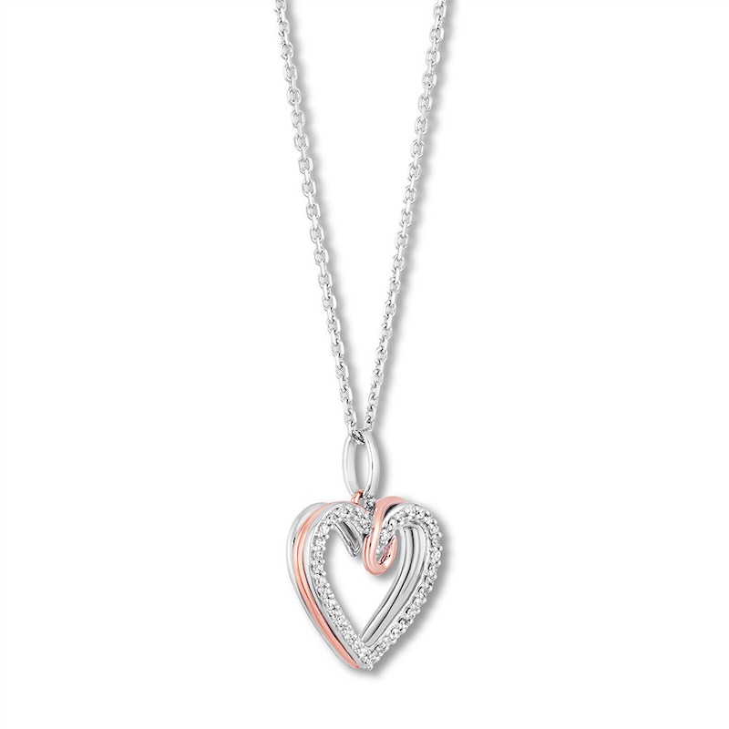 Hallmark Diamonds Heart Necklace 1/10 ct tw Sterling Silver & 10K Rose Gold 18"