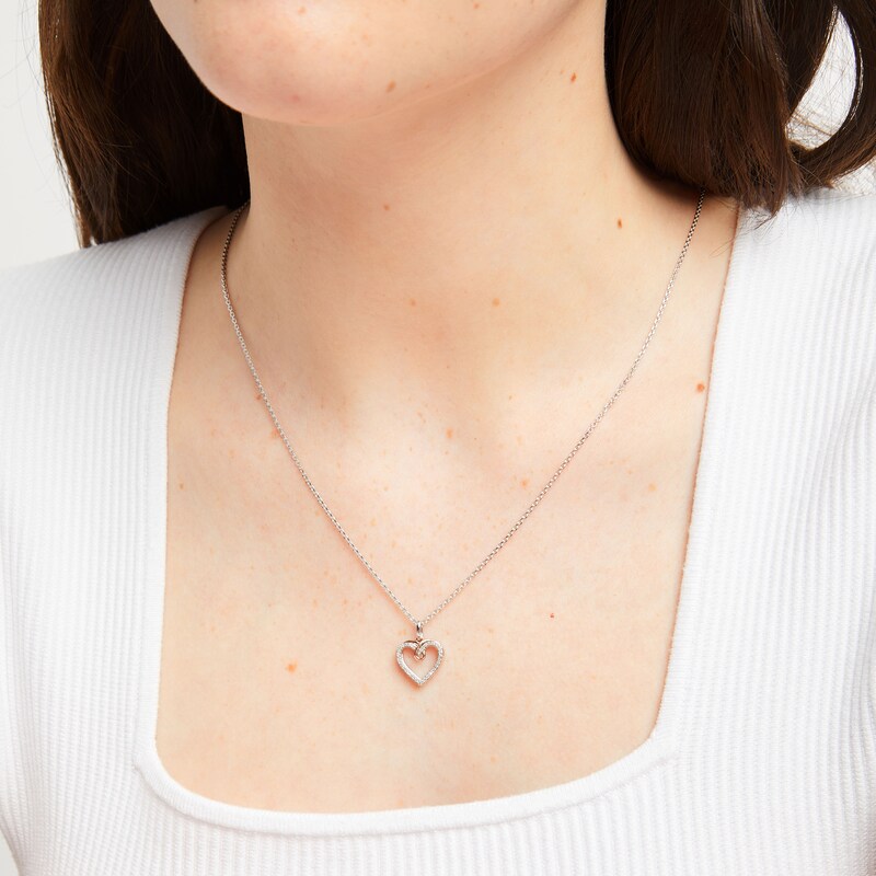 14K Gold Tiny Diamond Heart Necklace 14K Rose Gold / 17 Inches