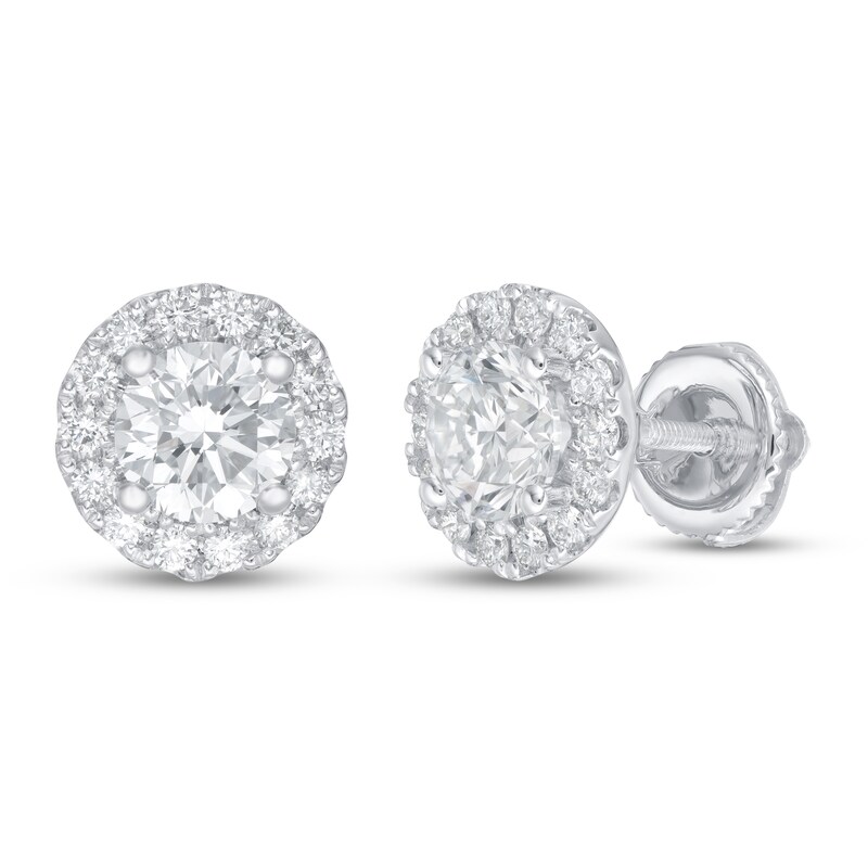 Lab-Created Diamond Earrings 1-1/2 ct tw Round 14K White Gold | Kay