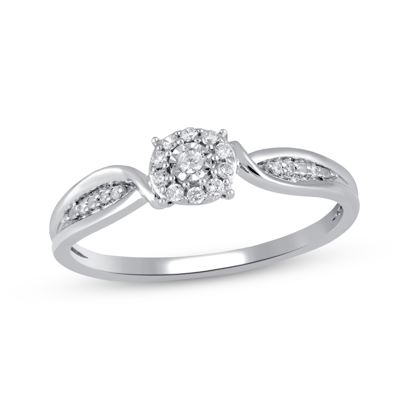 Main Image 1 of Diamond Halo Twist Promise Ring 1/10 ct tw 10K White Gold