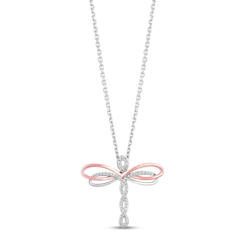 Hallmark Diamonds Dragonfly Necklace 1/10 ct tw Sterling Silver & 10K Rose Gold 18"