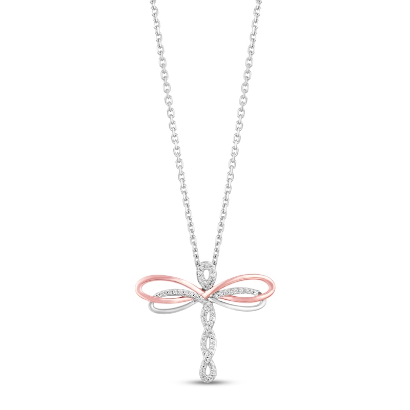 Main Image 1 of Hallmark Diamonds Dragonfly Necklace 1/10 ct tw Sterling Silver & 10K Rose Gold 18&quot;