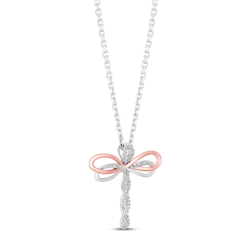 Hallmark Diamonds Dragonfly Necklace 1/10 ct tw Sterling Silver & 10K Rose Gold 18"