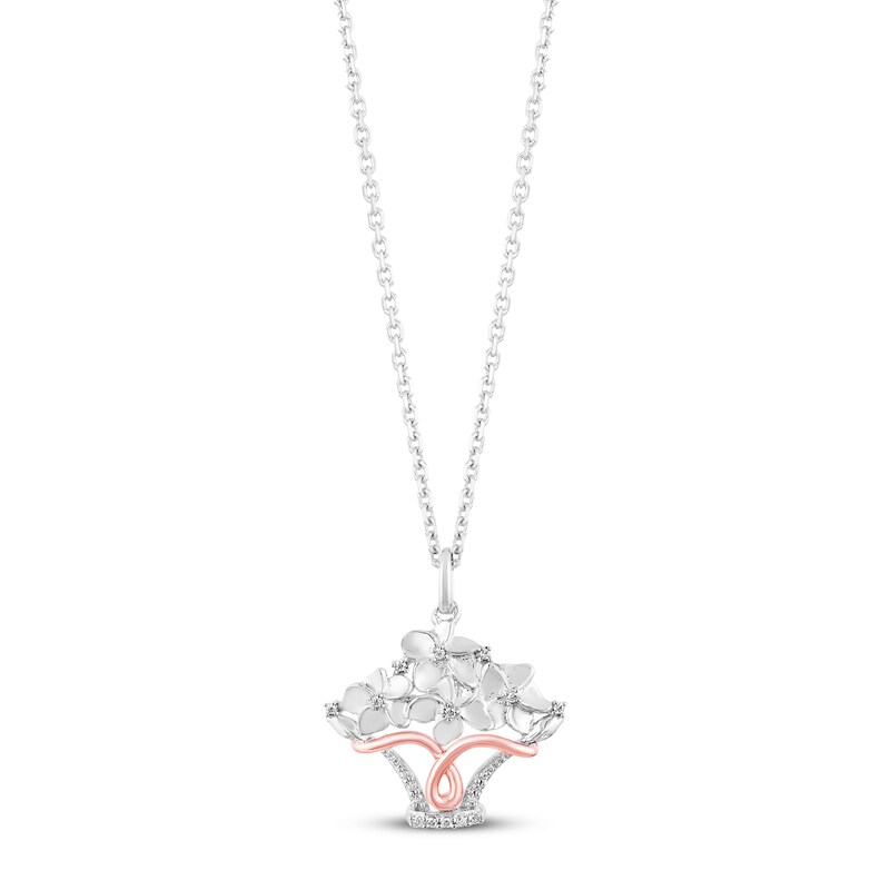 Hallmark Diamonds Flower Necklace 1/20 ct tw Sterling Silver & 10K Rose Gold 18"