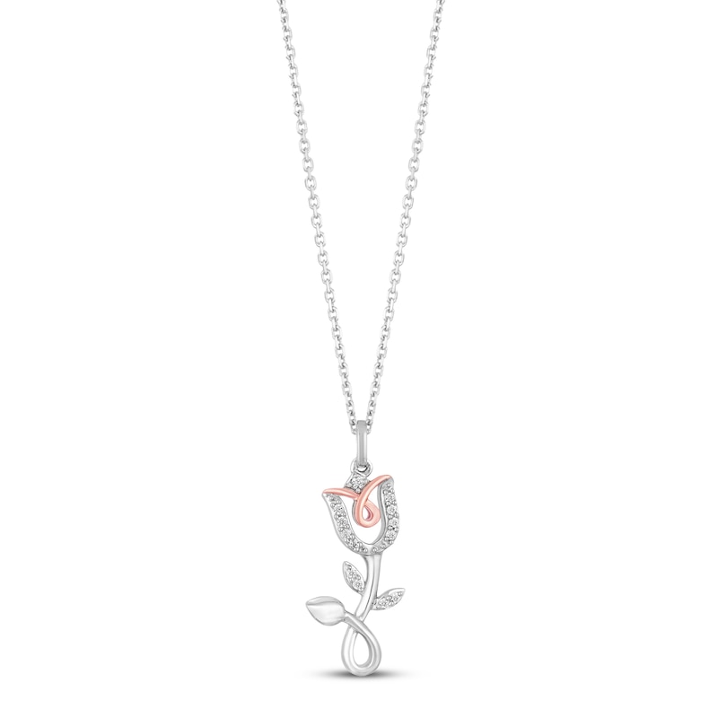 Hallmark Diamonds Flower Necklace 1/15 ct tw Sterling Silver & 10K Rose Gold 18"