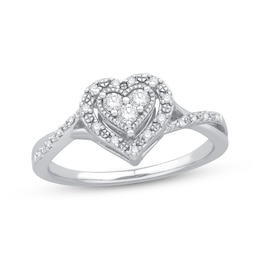 Multi-Diamond Heart Promise Ring 1/5 ct tw Sterling Silver
