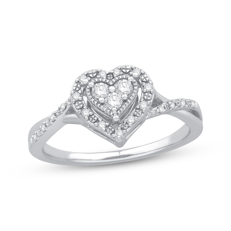 Main Image 1 of Multi-Diamond Heart Promise Ring 1/5 ct tw Sterling Silver