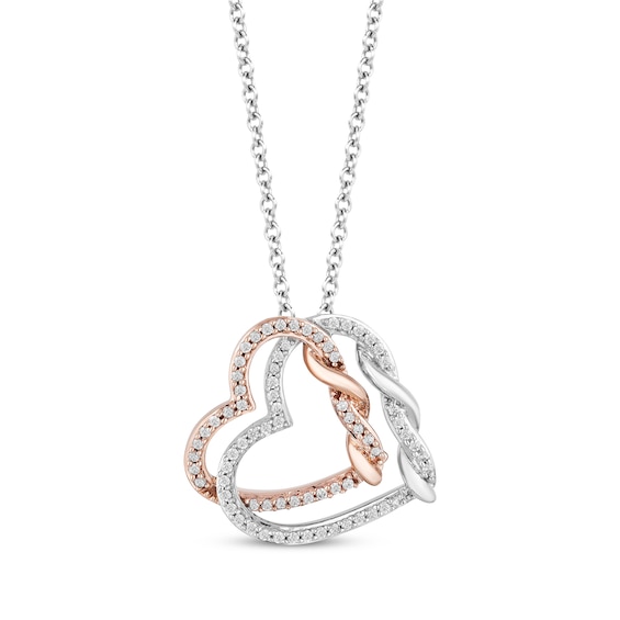 Hallmark Diamonds Intertwined Hearts Necklace 1/4 ct tw Sterling Silver & 10K Rose Gold 18”