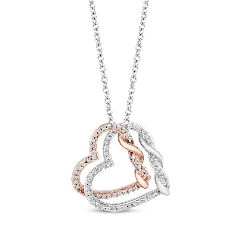 Hallmark Diamonds Hearts Necklace 1/4 ct tw 10K Rose Gold Sterling Silver 18”