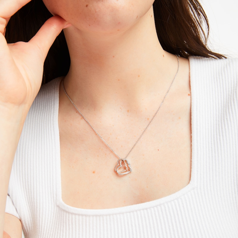 Main Image 2 of Hallmark Diamonds Hearts Necklace 1/4 ct tw 10K Rose Gold Sterling Silver 18”