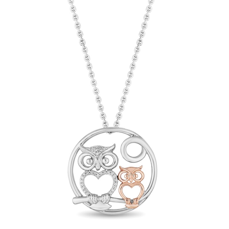 Hallmark Diamonds Owl Necklace 1/20 ct tw 10K Rose Gold & Sterling Silver 18"