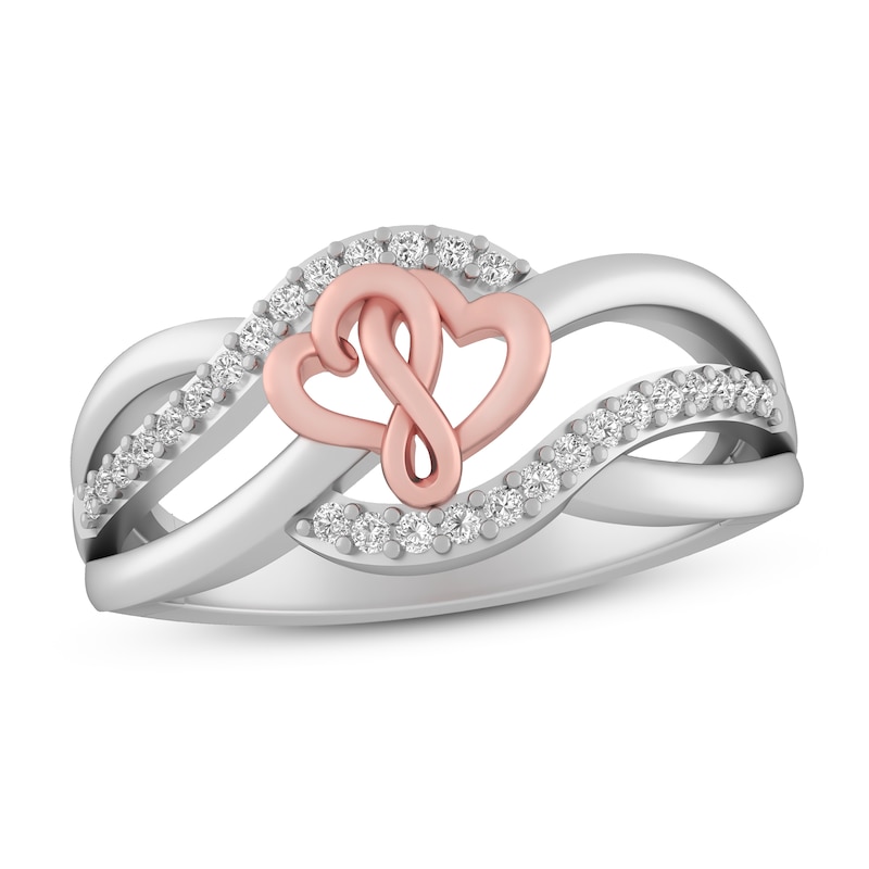 Joining Hearts Diamond Ring 1/8 ct tw 10K Rose Gold & Sterling Silver