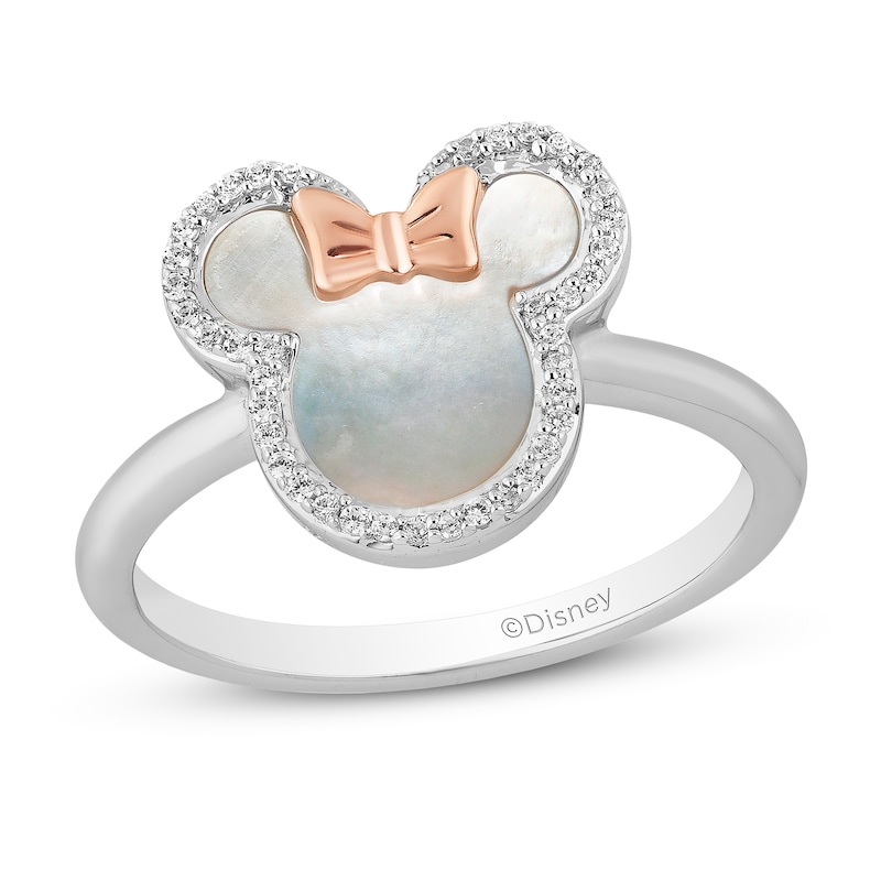 Disney Treasures Minnie Mouse Mother of Pearl & Diamond Ring 1/10 ct tw Sterling Silver & 10K Rose Gold