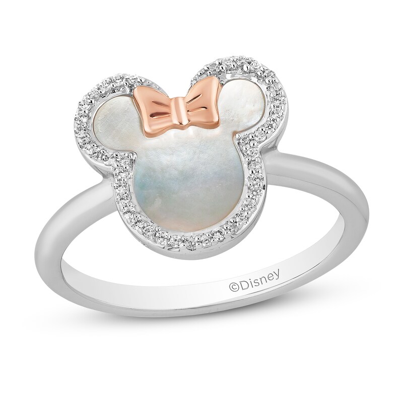 Disney Treasures Minnie Mouse Mother of Pearl & Diamond Ring 1/10 ct tw Sterling Silver & 10K Rose Gold