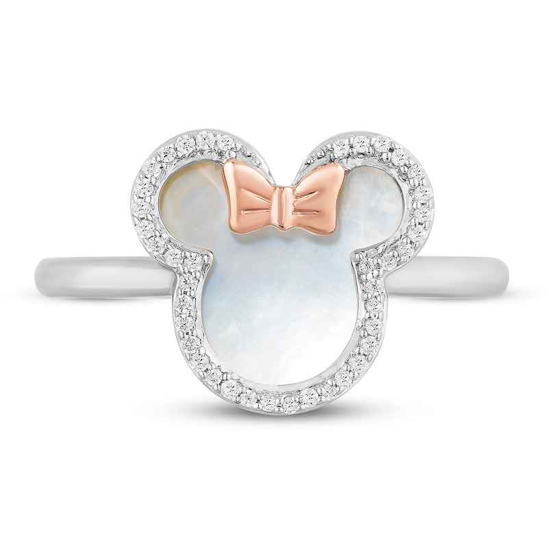 Disney Treasures Minnie Mouse Mother of Pearl & Diamond Ring 1/10 ct tw Sterling Silver & 10K Rose Gold