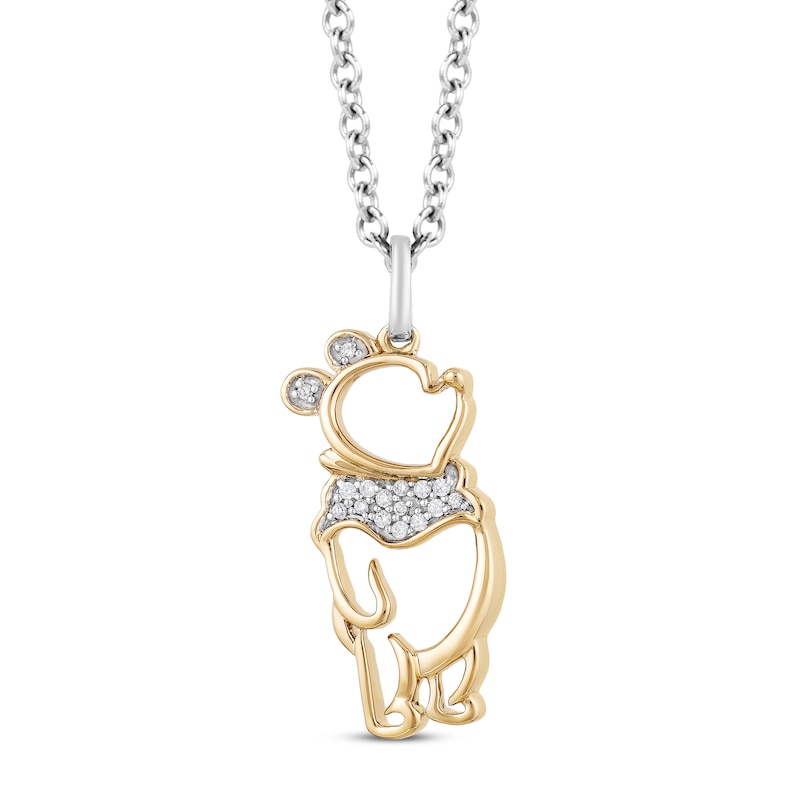 Main Image 1 of Disney Treasures Winnie the Pooh Diamond Necklace 1/20 ct tw Sterling Silver & 10K Yellow Gold 17&quot;