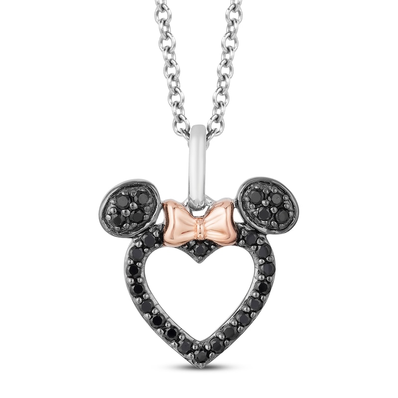 Disney Treasures Minnie Mouse Black Diamond Heart Necklace 1/5 ct tw 10K Rose Gold & Sterling Silver 17"