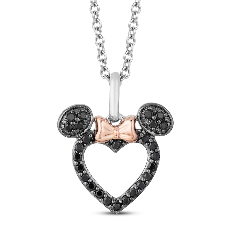 Main Image 1 of Disney Treasures Minnie Mouse Black Diamond Heart Necklace 1/5 ct tw 10K Rose Gold & Sterling Silver 17&quot;