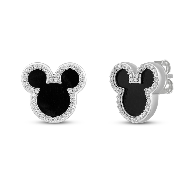 Disney Treasures Mickey Mouse Black Onyx & Diamond Earrings 1/6 ct tw Sterling Silver
