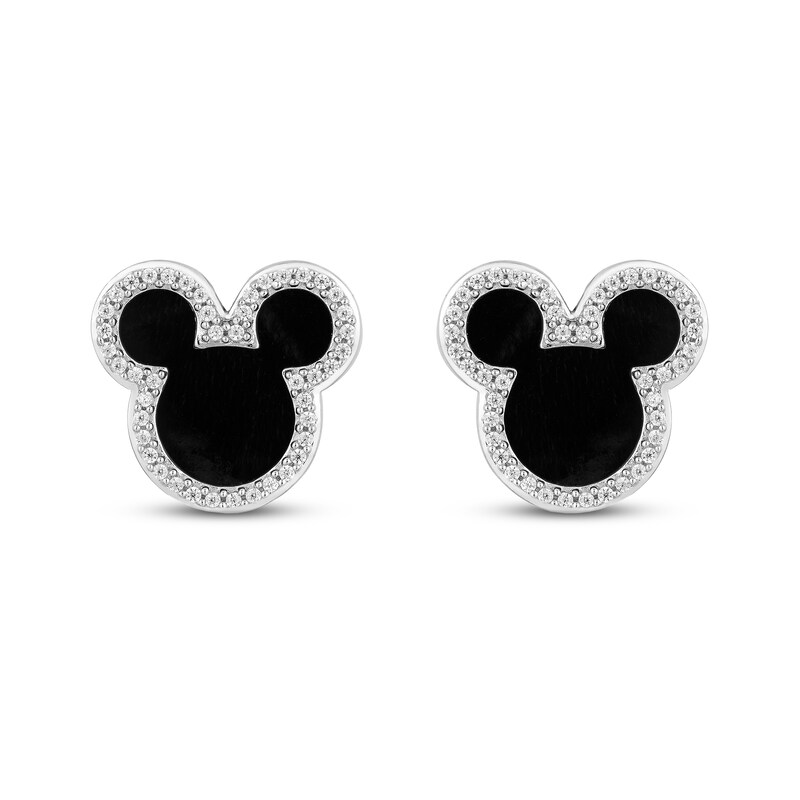 Disney Treasures Mickey Mouse Black Onyx & Diamond Earrings 1/6 ct tw Sterling Silver