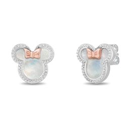Disney Treasures Minnie Mouse Mother of Pearl & Diamond Earrings 1/6 ct tw 10K Rose Gold & Sterling Silver