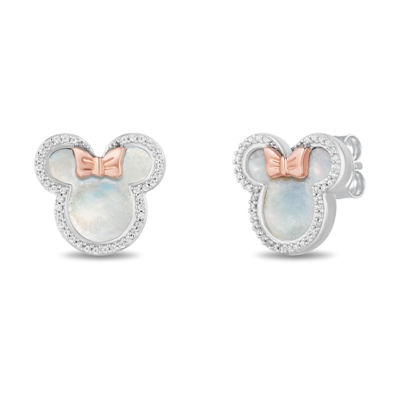 Kay Disney Treasures Minnie Mouse Mother of Pearl & Diamond Earrings 1/6 ct tw 10K Rose Gold & Sterling Silver