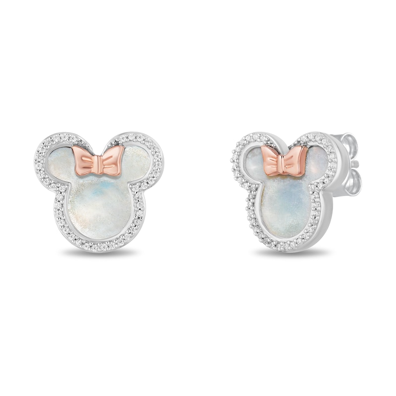 Disney Treasures Minnie Mouse Mother of Pearl & Diamond Earrings 1/6 ct tw  10K Rose Gold & Sterling Silver | Kay