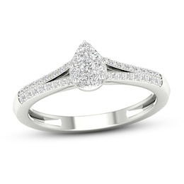 Multi-Diamond Teardrop Promise Ring 1/4 ct tw Sterling Silver