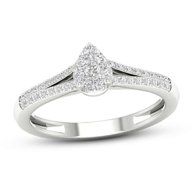Main Image 1 of Multi-Diamond Teardrop Promise Ring 1/4 ct tw Sterling Silver