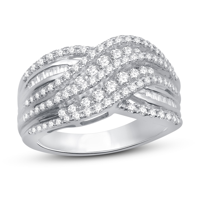 Main Image 1 of Diamond Fashion Ring 1 ct tw Round & Baguette Sterling Silver