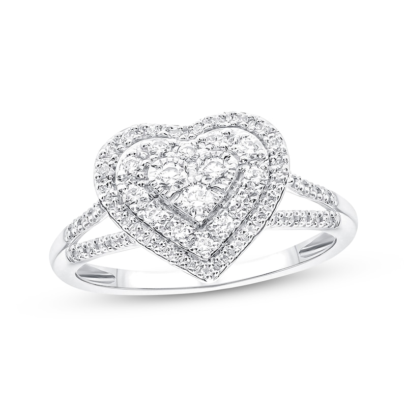 Diamond Heart Ring 1/2 ct tw Round-cut 10K White Gold with 360