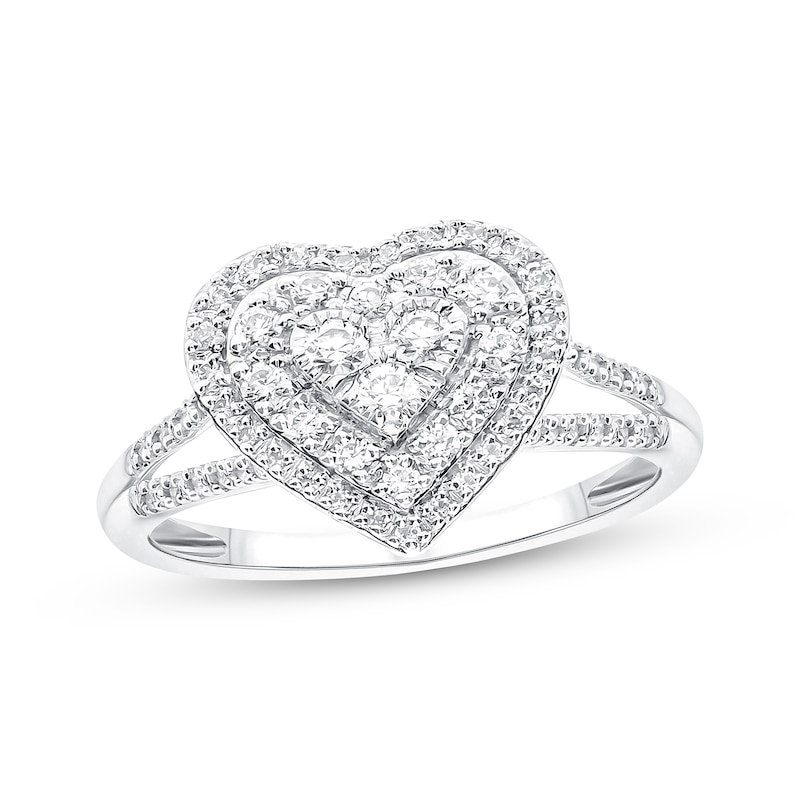 Diamond Heart Ring 1/2 ct tw Round-cut 10K White Gold