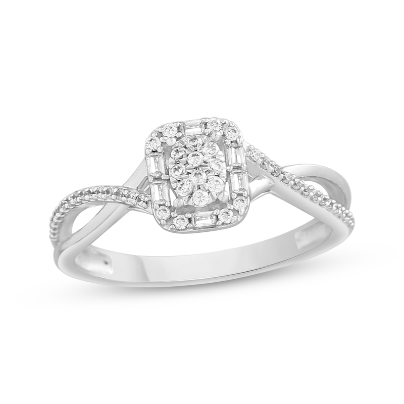 Diamond Fashion Ring 1/4 ct tw Round & Baguette 10K White Gold