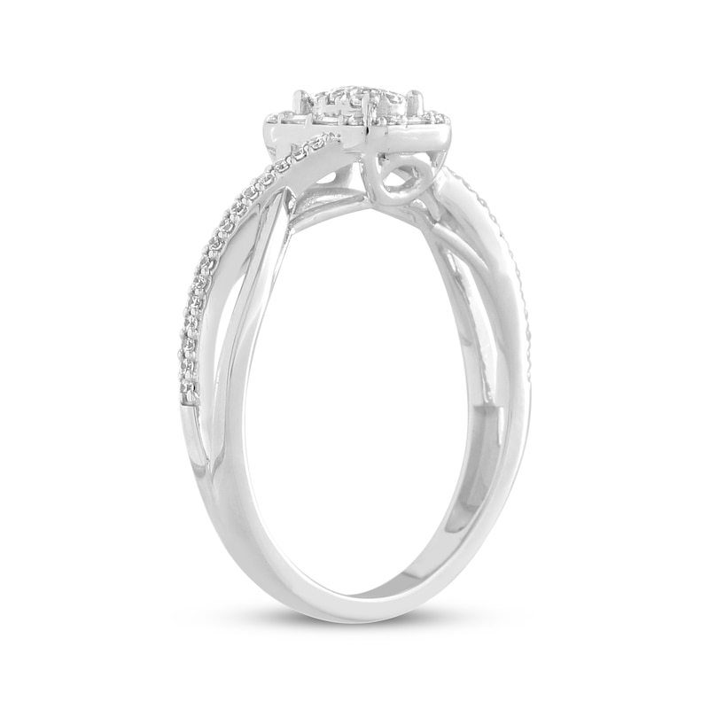 Diamond Fashion Ring 1/4 ct tw Round & Baguette 10K White Gold