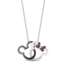Disney Treasures Mickey & Minnie Mouse Garnet & Diamond Necklace 1/8 ct tw Sterling Silver 17&quot;