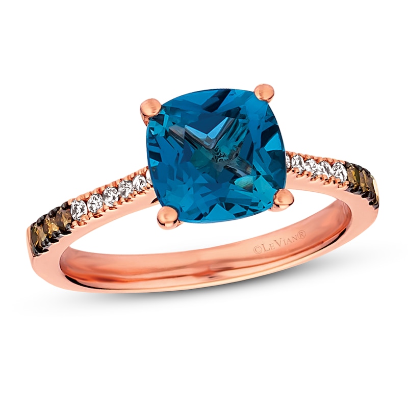 Main Image 1 of Le Vian Blue Topaz & Diamond Ring 1/6 ct tw 14K Strawberry Gold