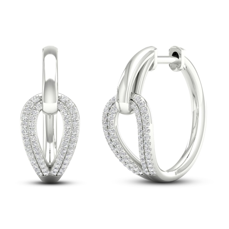 10k White Gold Diamond Double Row Crossover Hoop Earrings 1/5 ct 10k White Gold Diamond Double Row Crossover Hoop Earrings 1/5 ct