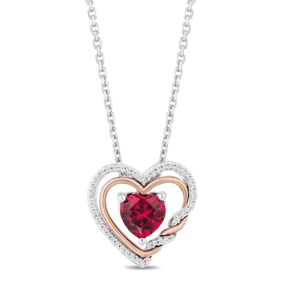 Best Birthday Gift Sterling Silver & Gold-plated Dia & Ruby 18in Heart Necklace 