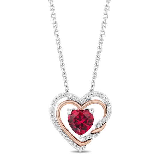 Hallmark Diamonds Lab-Created Ruby Heart Necklace 1/10 ct tw 10K Rose Gold & Sterling Silver 18"