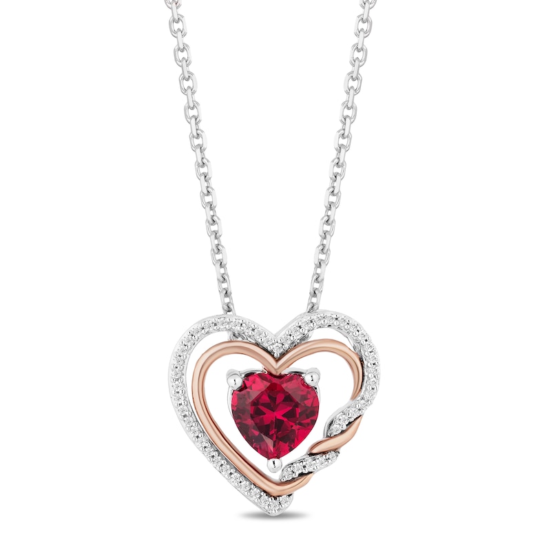 Main Image 1 of Hallmark Diamonds Lab-Created Ruby Heart Necklace 1/10 ct tw 10K Rose Gold & Sterling Silver 18&quot;