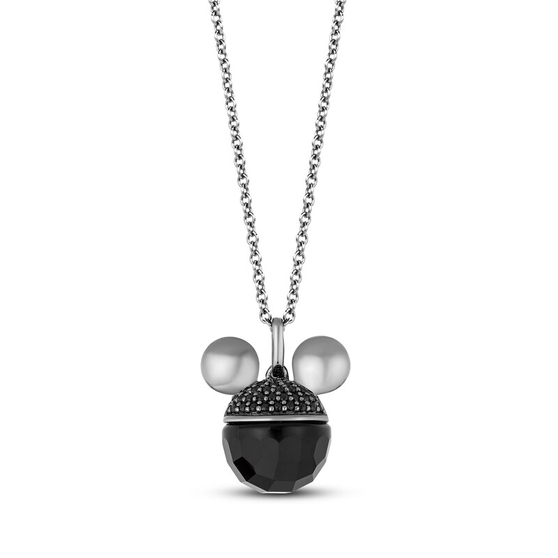 Disney Treasures Mickey Mouse Black Onyx & Black Diamond Necklace 1/10 ct tw Sterling Silver 17"
