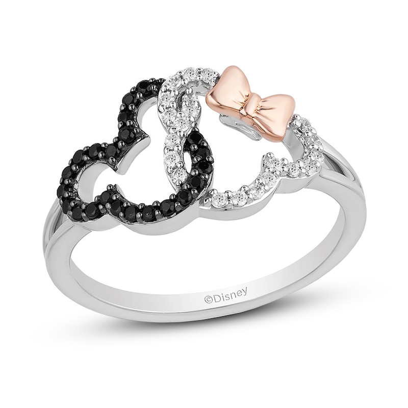 Disney Treasures Mickey & Minnie Mouse Diamond Ring 1/4 ct tw Round-Cut Sterling Silver & 10K Rose Gold