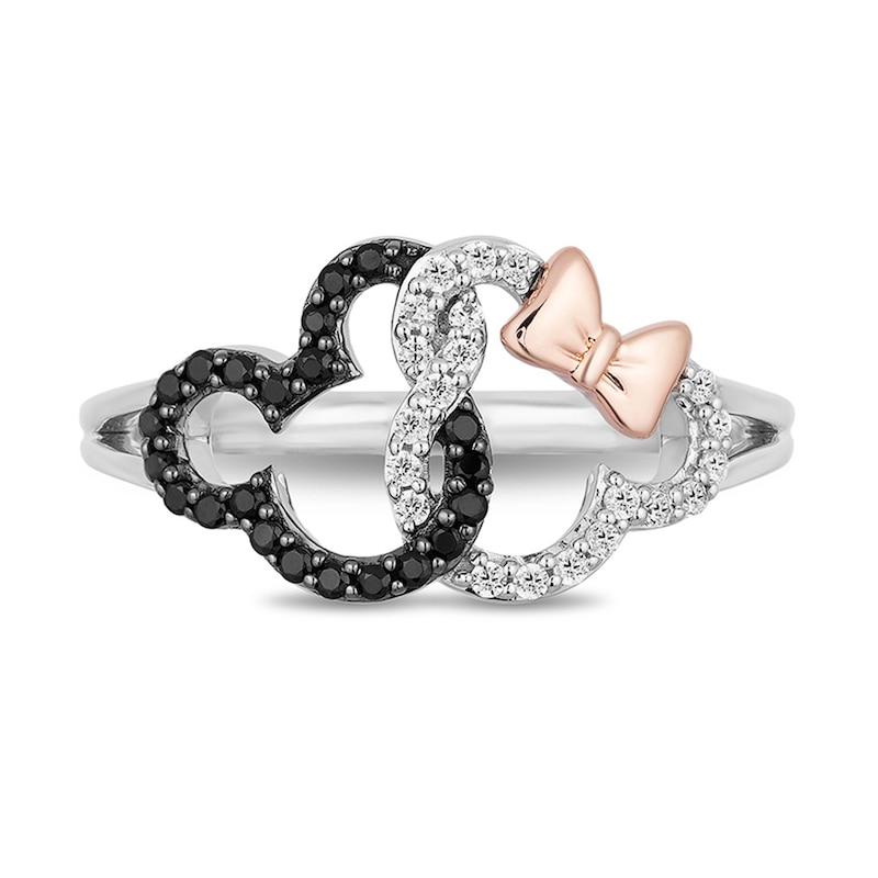 Disney Treasures Mickey & Minnie Mouse Diamond Ring 1/4 ct tw Round-Cut Sterling Silver & 10K Rose Gold
