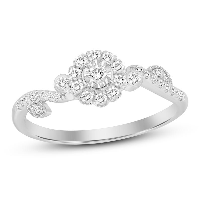 Main Image 1 of Diamond Flower Ring 1/4 ct tw Round-cut Sterling Silver