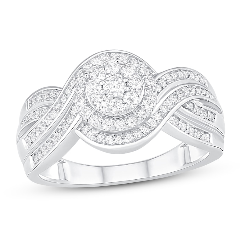 Main Image 1 of Diamond Halo Ring 1/2 ct tw Round-cut 10K White Gold