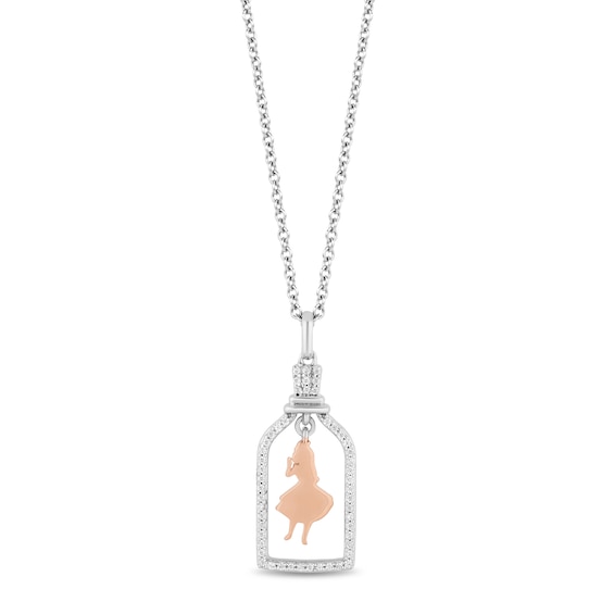 Disney Treasures Alice Wonderland "Alice" Diamond Necklace 1/6 ct tw Sterling Silver & 10K Rose Gold 17"